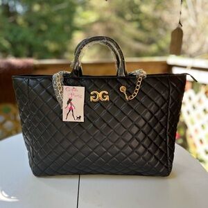 Gilda Paris Bag Weekender Quilted Travel Bag Black Gold Colored Hardware NWT